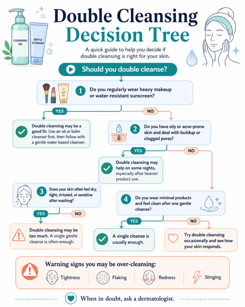 infographic decision tree flow chart to help people decide if double cleansing is right for them